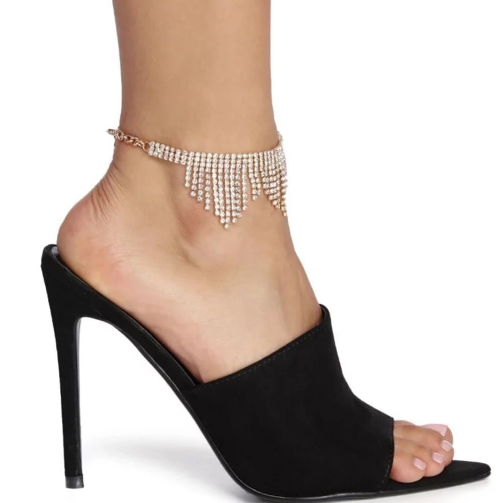 Silver Crystal Tassel Fringe Bracelet Anklet Jewelry - NEW